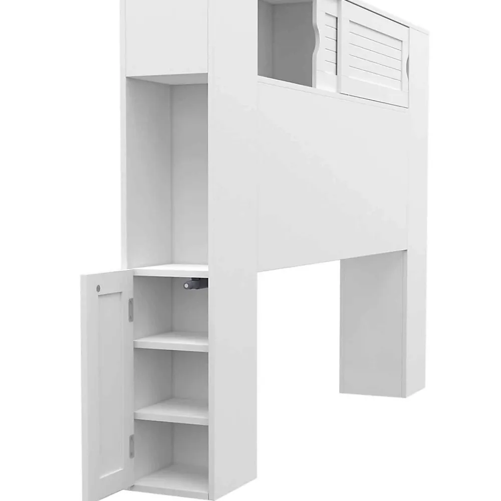 IDMarket Tête de lit sur pied SALEM 145 cm avec rangements fermés et niches blanc* Tête De Lit