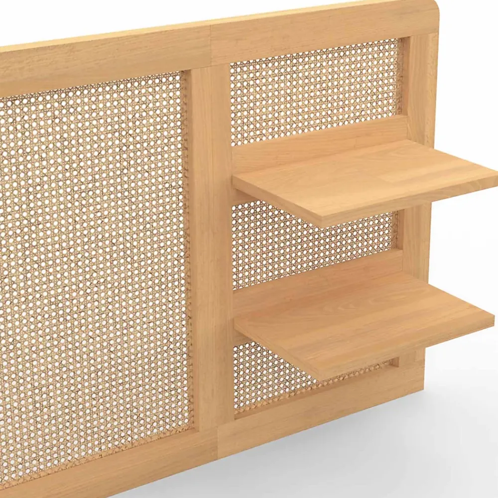 IDMarket Tête de lit suspendue EDHEN 240 cm cannage et bois avec étagères* Tête De Lit