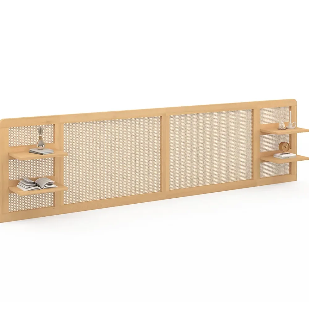 IDMarket Tête de lit suspendue EDHEN 240 cm cannage et bois avec étagères* Tête De Lit