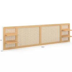 IDMarket Tête de lit suspendue EDHEN 240 cm cannage et bois avec étagères* Tête De Lit