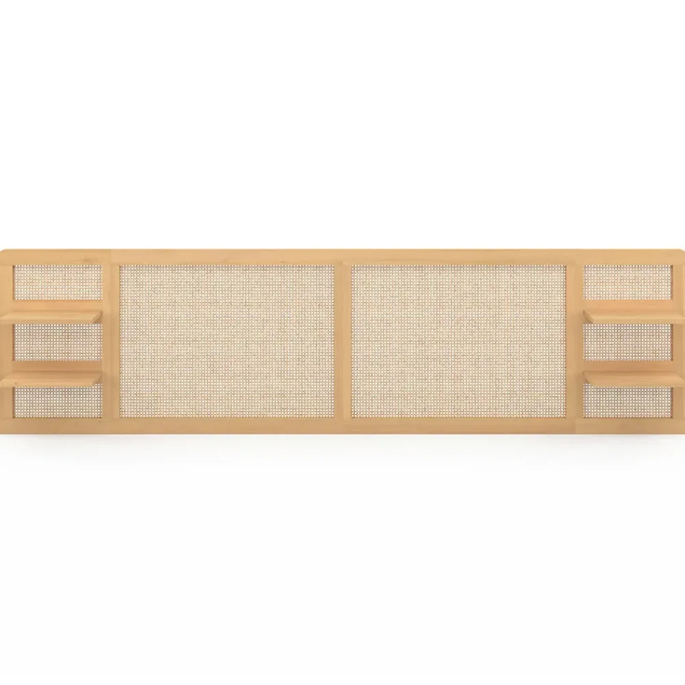 IDMarket Tête de lit suspendue EDHEN 240 cm cannage et bois avec étagères* Tête De Lit