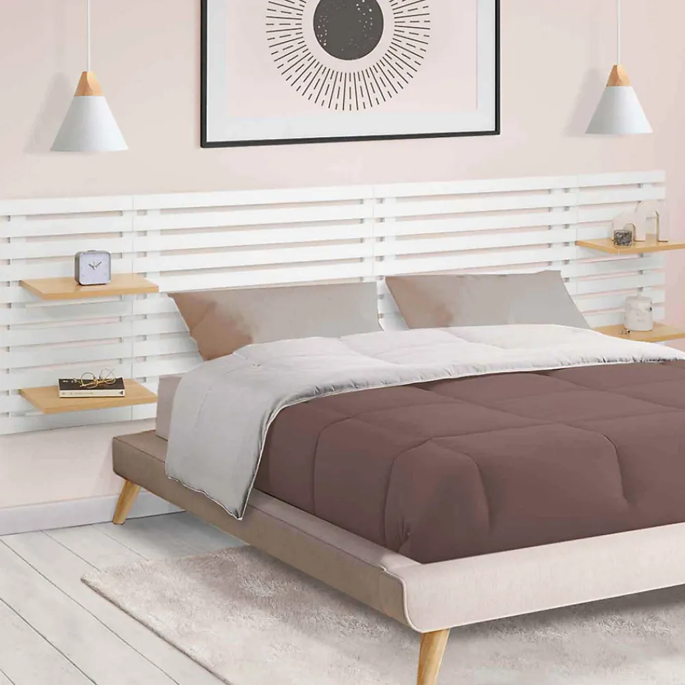 Tête de lit suspendue en lattes AVA 240 cm bois blanc et étagères façon hêtre>IDMarket