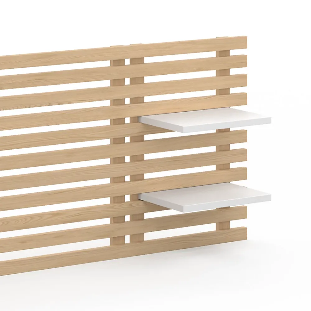 IDMarket Tête de lit suspendue en lattes AVA 240 cm bois clair et étagères blanches* Tête De Lit