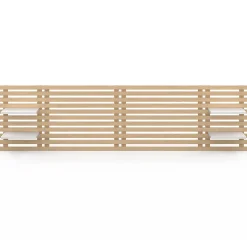 IDMarket Tête de lit suspendue en lattes AVA 240 cm bois clair et étagères blanches* Tête De Lit