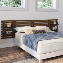 Tête de lit suspendue en lattes AVA 240 cm bois vieilli et étagères noires>IDMarket Sale