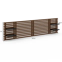 Tête de lit suspendue en lattes AVA 240 cm bois vieilli et étagères noires><noscript><img width=