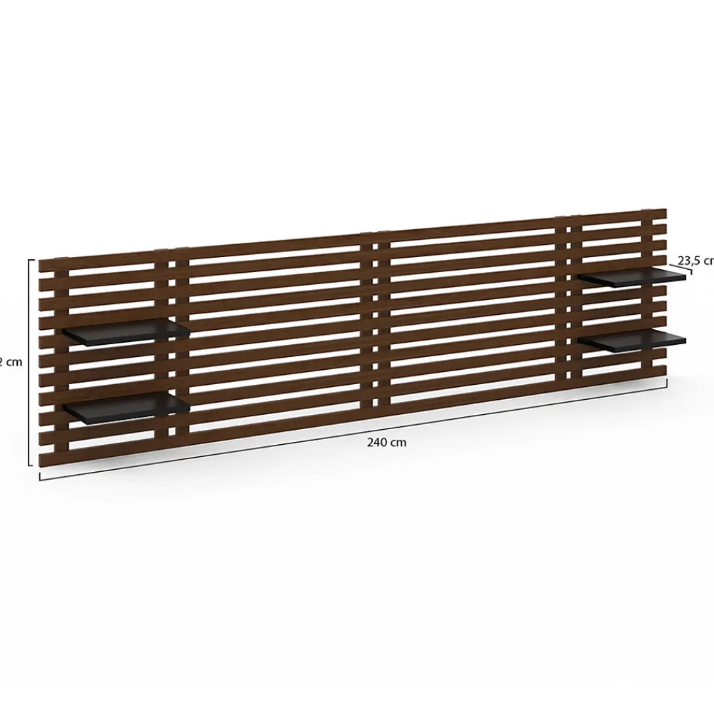 Tête de lit suspendue en lattes AVA 240 cm bois vieilli et étagères noires>IDMarket Sale