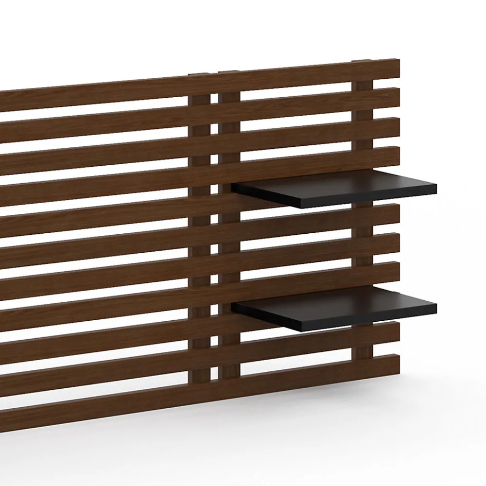 Tête de lit suspendue en lattes AVA 240 cm bois vieilli et étagères noires>IDMarket Sale