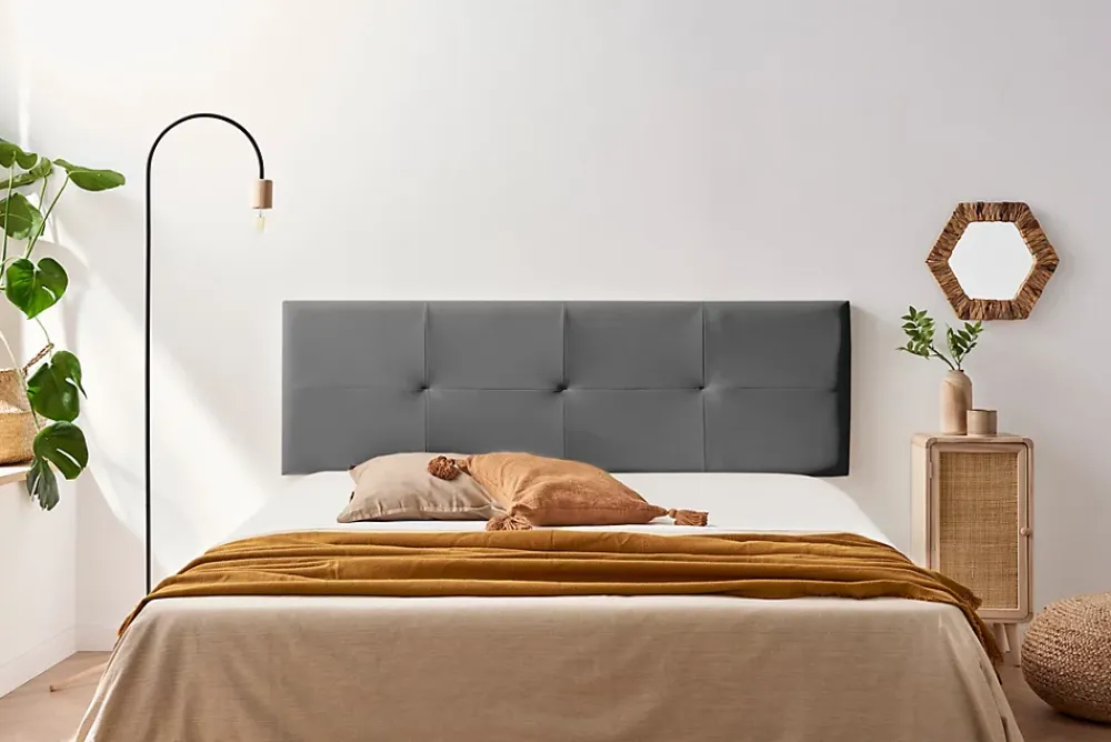 Moonia Tête de Lit Tapisée ALTEA Simili cuir 130x50x5 cm - Gris Foncé -* Tête De Lit