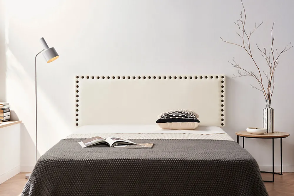 Tête de Lit Tapisée MODENA Simili cuir 160x55x8 cm - Blanc Cassé ->Moonia Discount