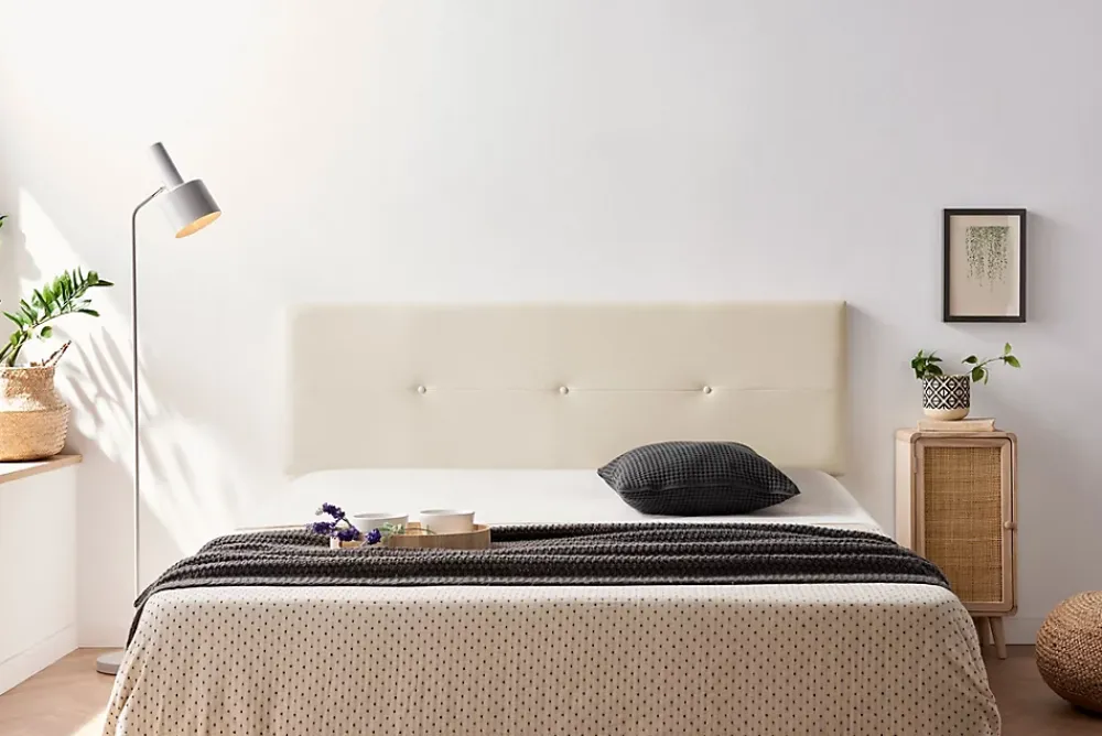 Moonia Tête de Lit Tapisée NAPOLI Simili cuir 160x50x5 cm - Blanc Cassé -* Tête De Lit