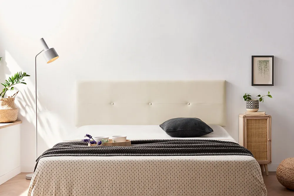 Tête de Lit Tapisée NAPOLI Simili cuir 100x50x5 cm - Blanc Cassé ->Moonia Online