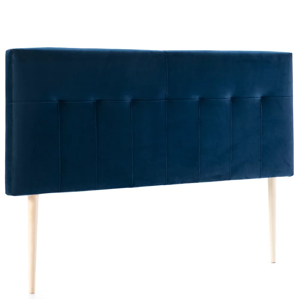 Vs Venta-Stock Tête de lit tapissée Napoles 160x100 cm Bleu, Velours, Pieds en Bois* Tête De Lit