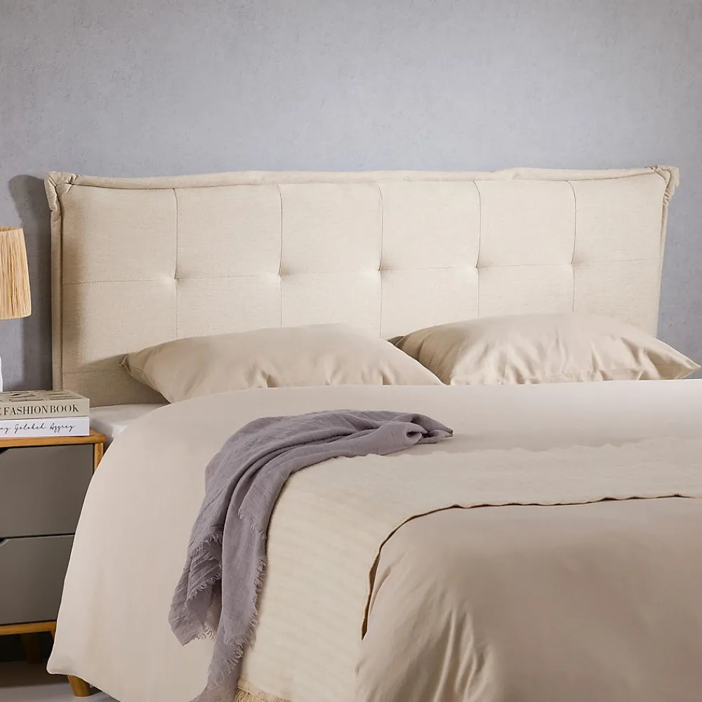 Tête de lit TIMOTHÉ 140 capitonnée sur pieds, en tissu - Écru>Idimex New