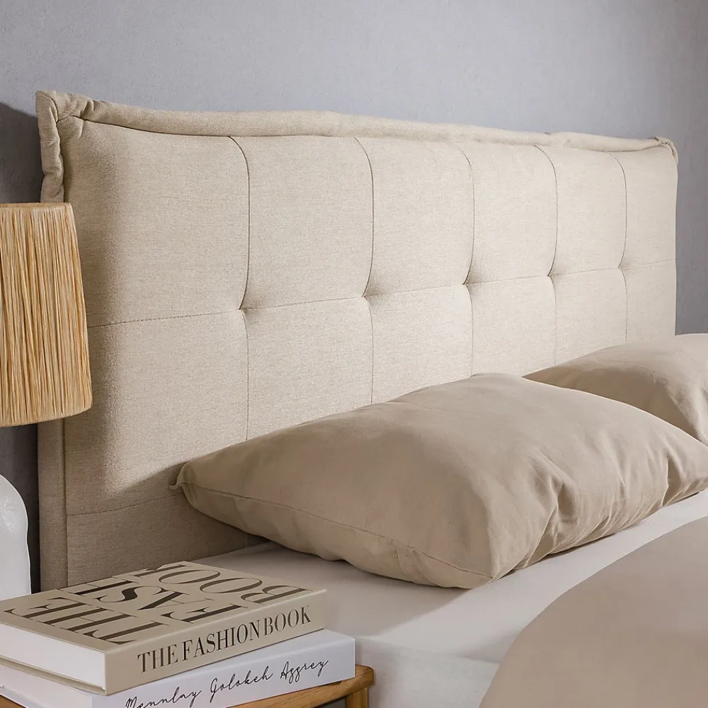 Tête de lit TIMOTHÉ 140 capitonnée sur pieds, en tissu - Écru>Idimex New