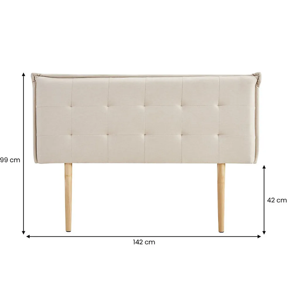 Tête de lit TIMOTHÉ 140 capitonnée sur pieds, en tissu - Écru>Idimex New