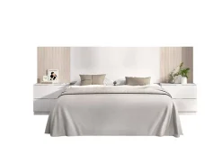 Tête du lit Dujuan, Tête de lit, Tête de lit pour la chambre, Appui-tête, 259x34 h106 cm, Blanc et Chêne clair>Dmora Outlet