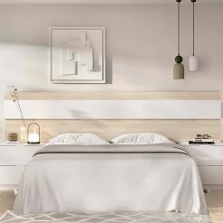 Tête du lit Trudy, Tête de lit, Tête de lit pour la chambre, Appui-tête, 248x34 h96 cm, Chêne clair et Blanc><noscript><img width=