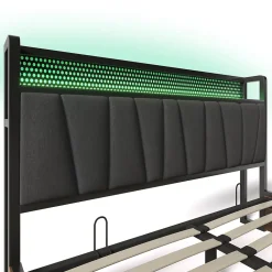 Urban Meuble Lit double tissu gris avec éclairage LED et rangement 140x200cm* Lit Double