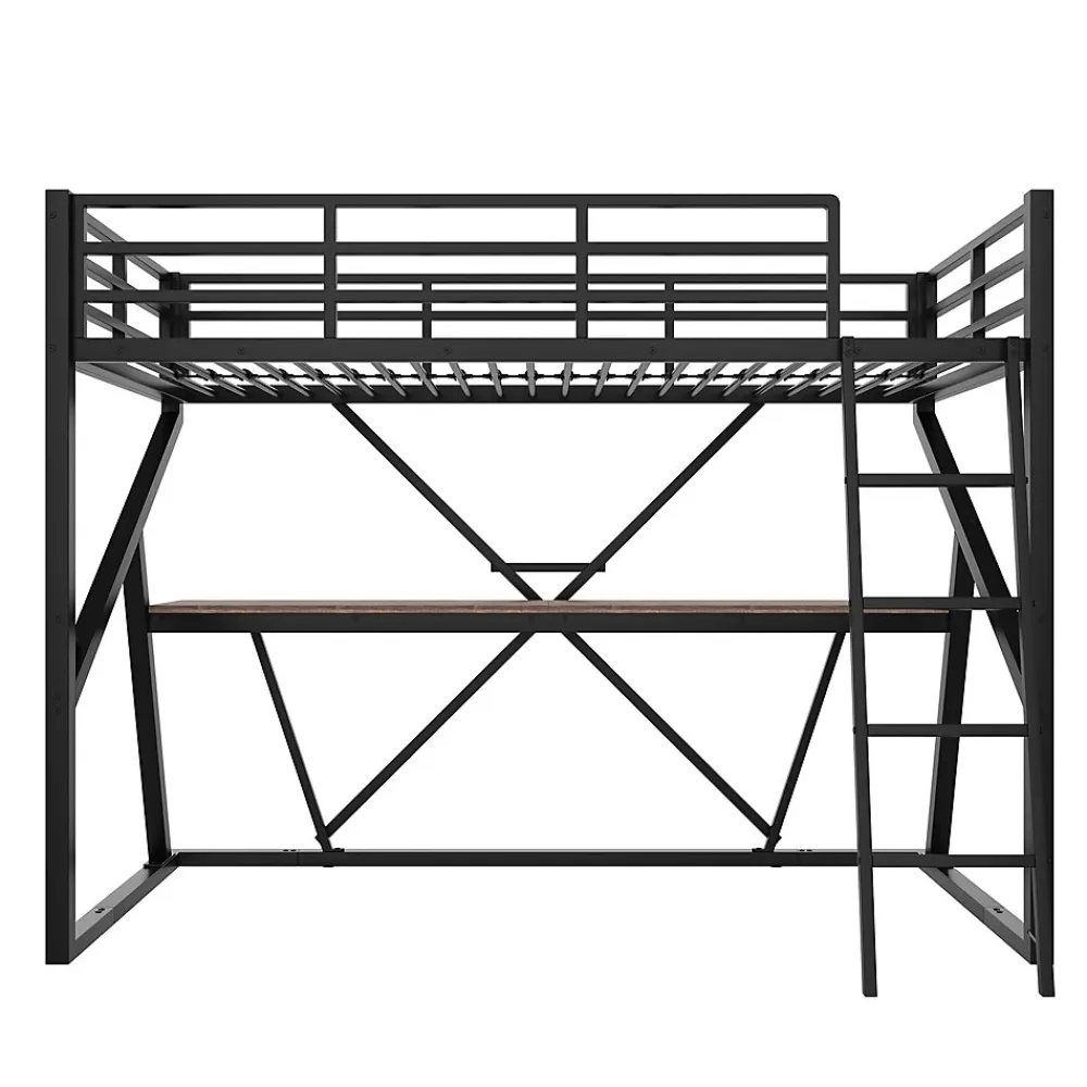 Lit superposé métallique enfant noir avec LED, bureau intégré>Urban Meuble Online