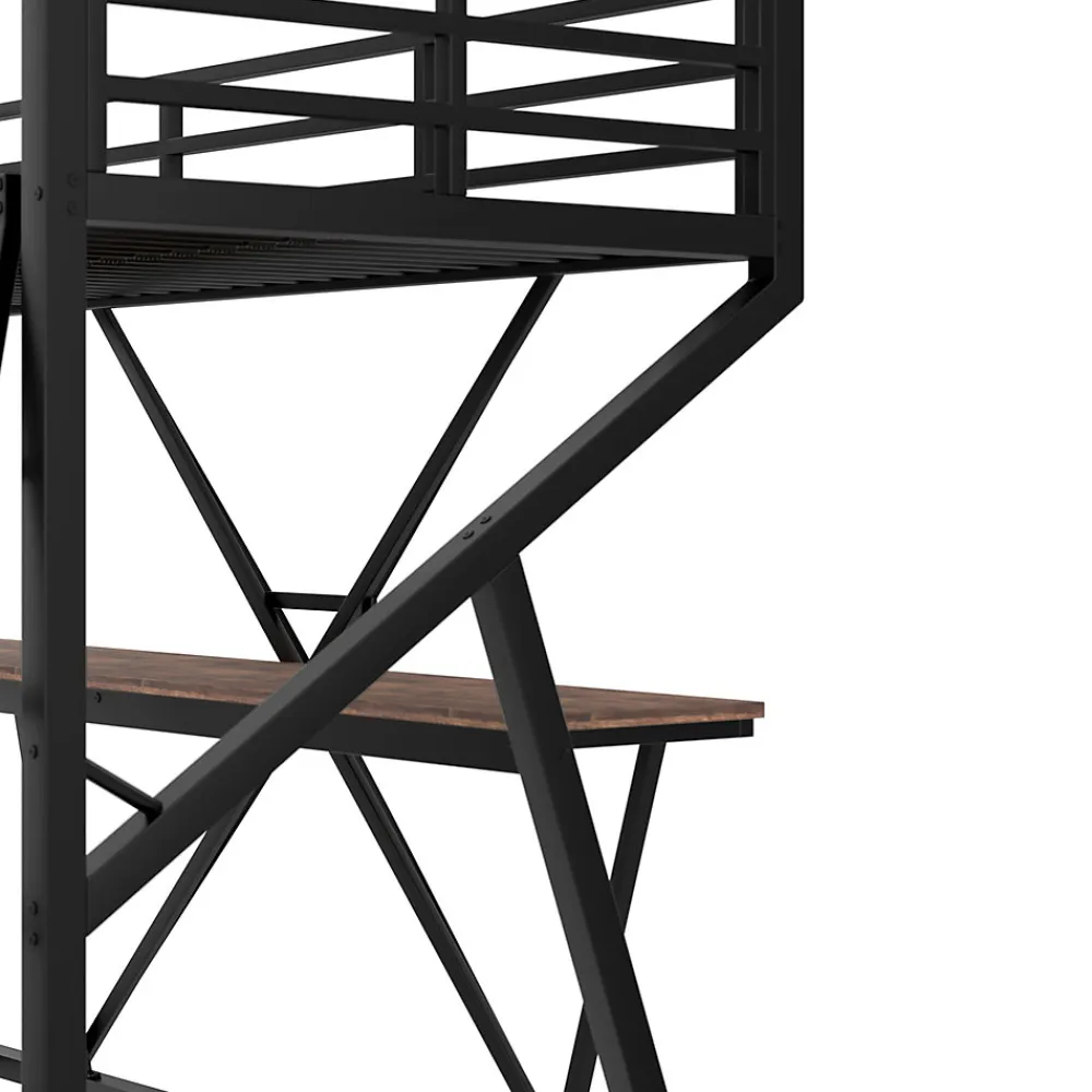 Lit superposé métallique enfant noir avec LED, bureau intégré>Urban Meuble Online