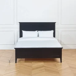 VANESSA Lit double style bord de mer en pin laqué noir, 160 x 200><noscript><img width=