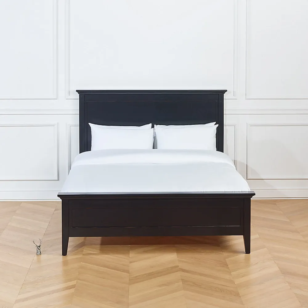VANESSA Lit double style bord de mer en pin laqué noir, 160 x 200>Robin des bois