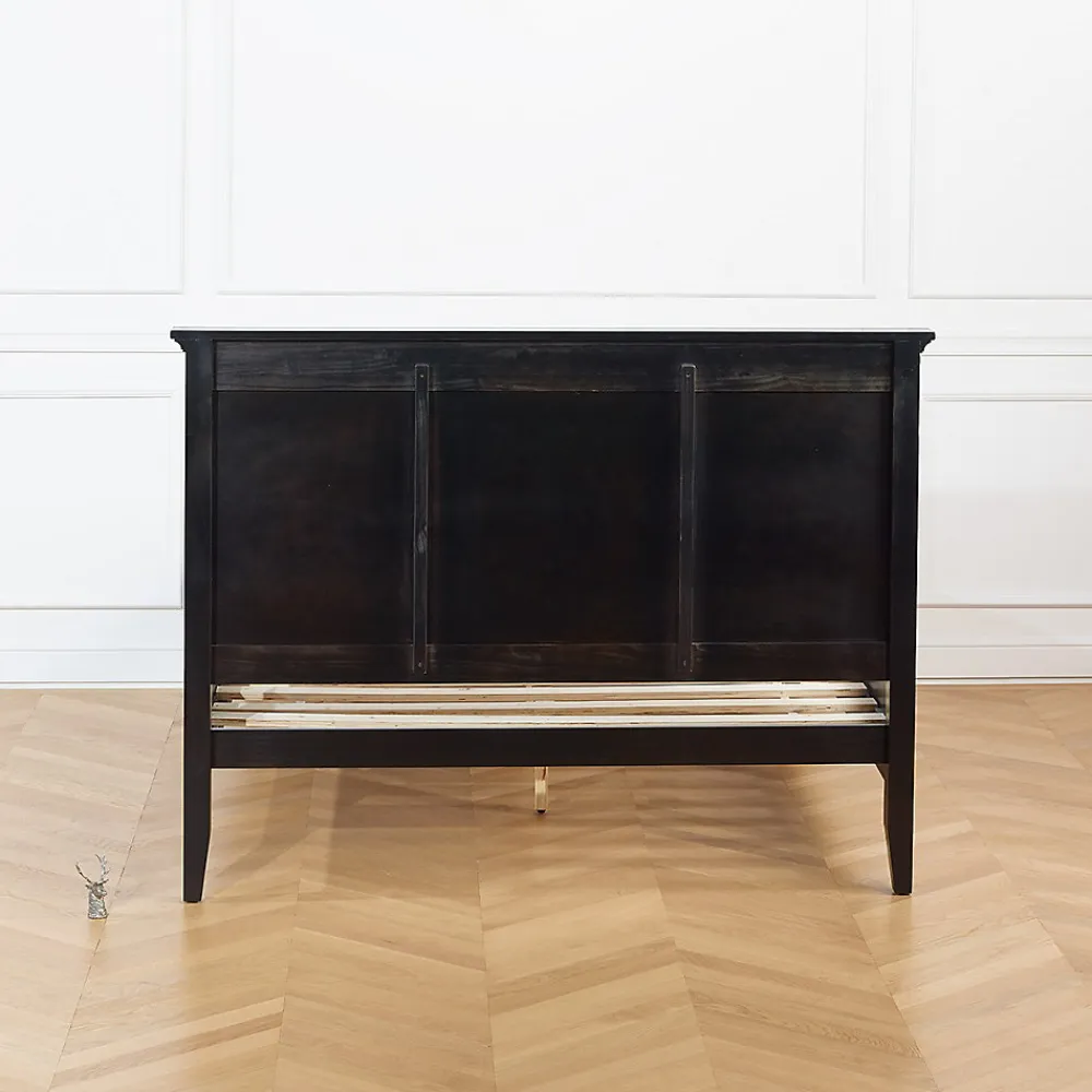 VANESSA Lit double style bord de mer en pin laqué noir, 160 x 200>Robin des bois