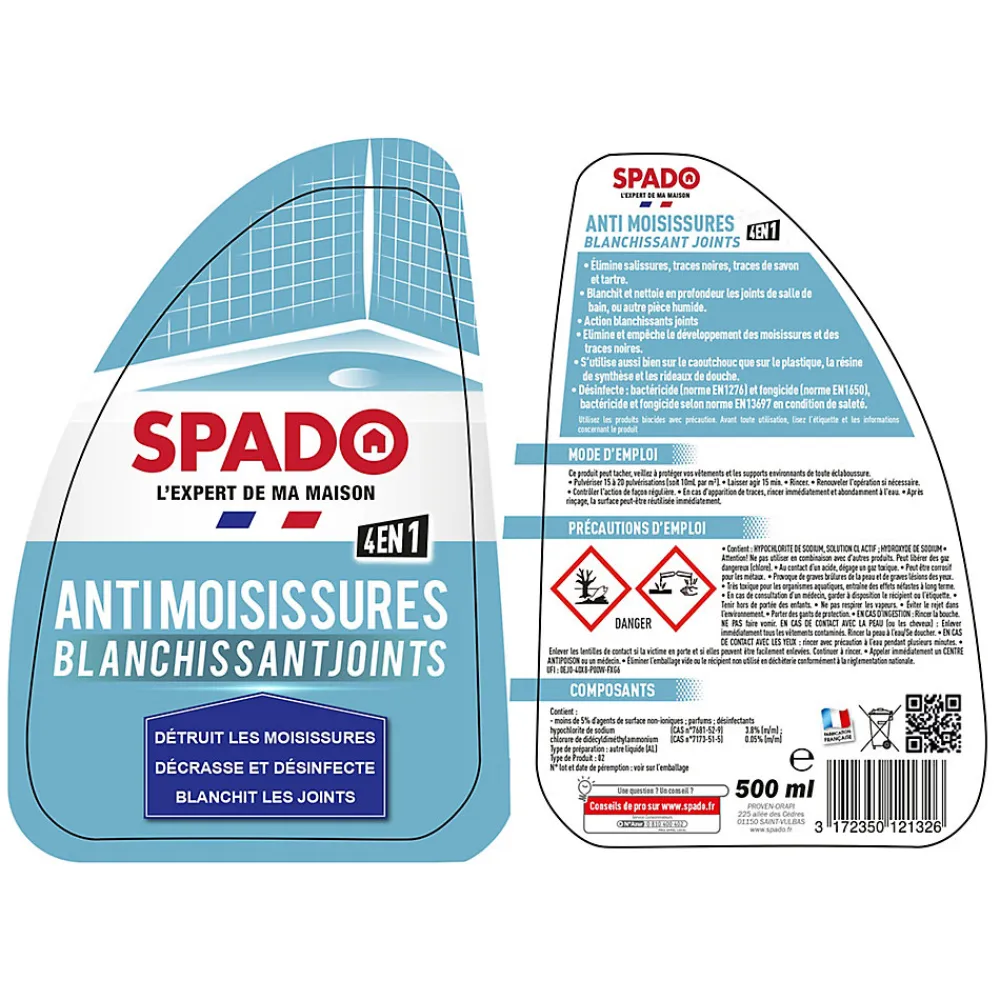 Vaporisateur anti-moisissures blanchissant joints 500ml>Spado Outlet