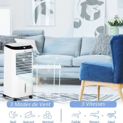 Ventilateur rafraichisseur humidificateur ioniseur 4 en 1 - portable oscillant 60W 10L - télécommande><noscript><img width=