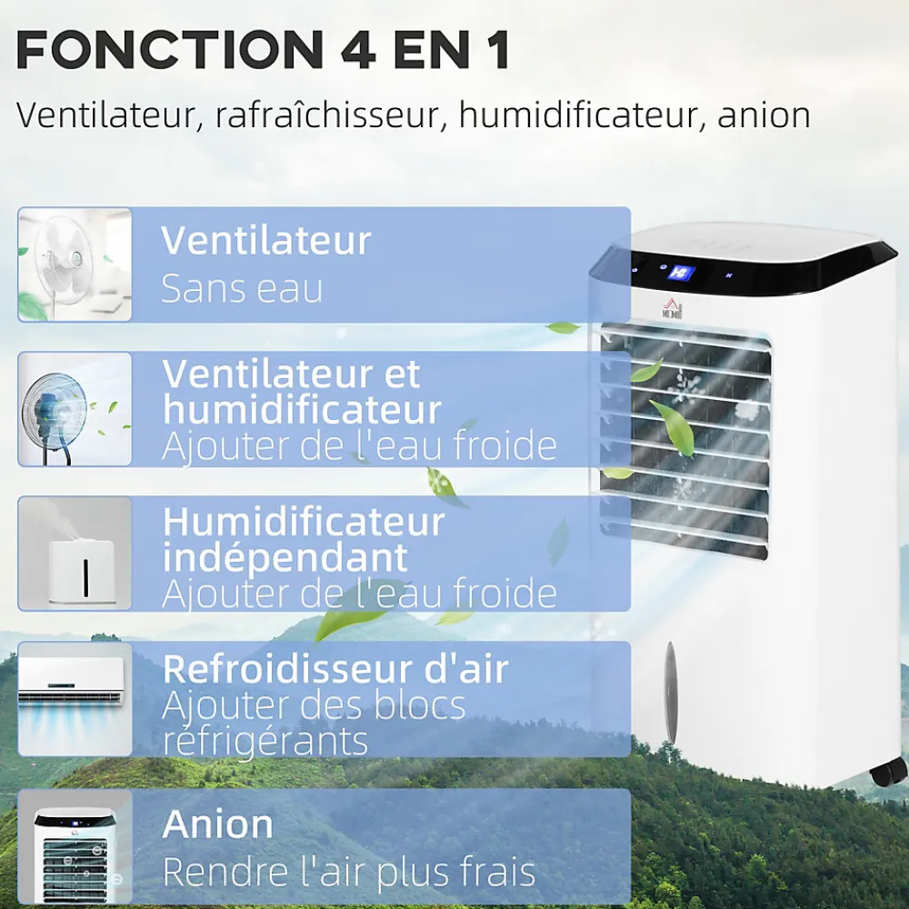 Ventilateur rafraichisseur humidificateur ioniseur 4 en 1 - portable oscillant 60W 10L - télécommande>Homcom Hot