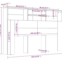 Vidaxl Armoire de tête de lit Chêne fumé 160x19x103,5 cm 817252* Tête De Lit