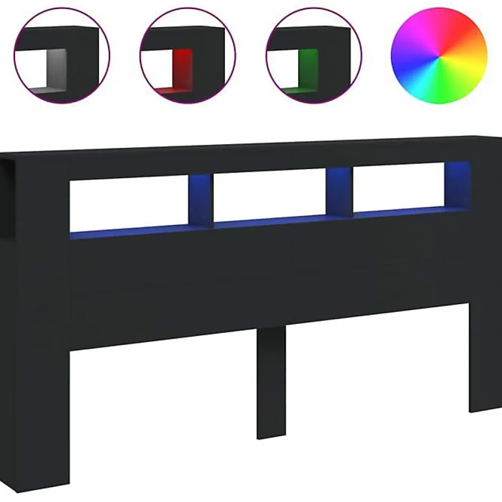 Vidaxl Tête de Lit à LED, Accessoire de Lit, Tête de Cadre de Lit, Meuble de Chambre à Coucher, Noir 200x18,5x103,5 cm Bois 837366* Tête De Lit