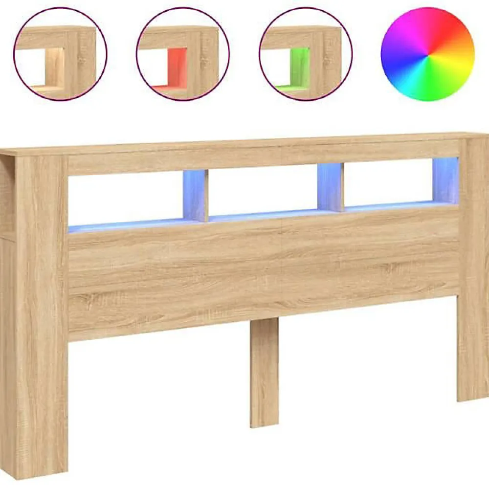 Tête de Lit à LED, Accessoire de Lit, Tête de Cadre de Lit, Meuble de Chambre à Coucher, Chêne Sonoma 837367>Vidaxl New