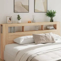 Tête de Lit à LED, Panneau avec Rangement, Accessoire de Lit, Tête de Cadre de Lit Chambre, Chêne Sonoma 837374><noscript><img width=