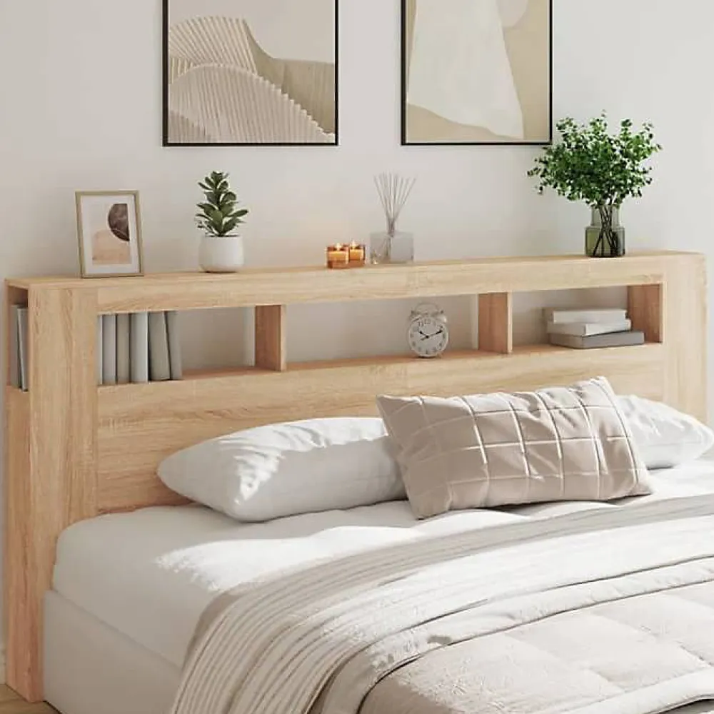 Tête de Lit à LED, Panneau avec Rangement, Accessoire de Lit, Tête de Cadre de Lit Chambre, Chêne Sonoma 837374>Vidaxl Hot