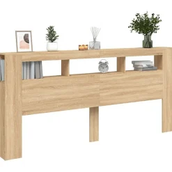Tête de Lit à LED, Panneau avec Rangement, Accessoire de Lit, Tête de Cadre de Lit Chambre, Chêne Sonoma 837374><noscript><img width=