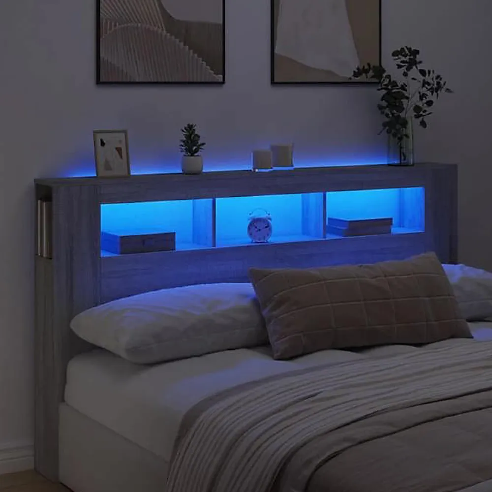 Tête de Lit à LED, Panneau avec Rangement, Accessoire de Lit, Tête de Cadre de Lit Chambre, Sonoma Gris 837363>Vidaxl Sale