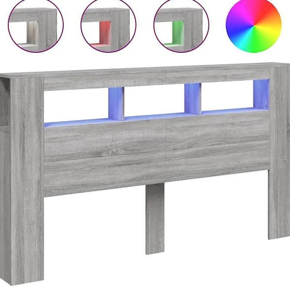 Tête de Lit à LED, Panneau avec Rangement, Accessoire de Lit, Tête de Cadre de Lit Chambre, Sonoma Gris 837363>Vidaxl Sale