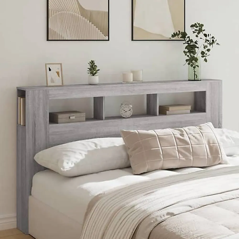 Tête de Lit à LED, Panneau avec Rangement, Accessoire de Lit, Tête de Cadre de Lit Chambre, Sonoma Gris 837363>Vidaxl Sale