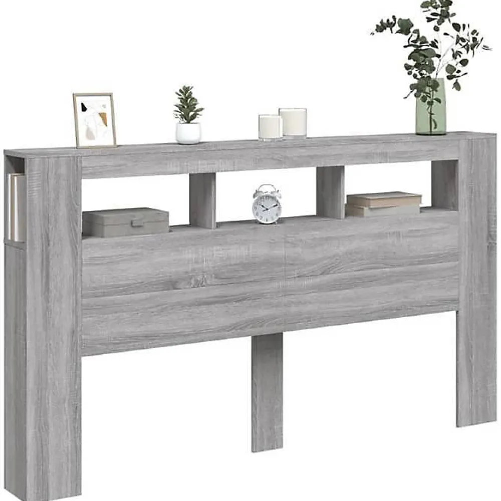 Tête de Lit à LED, Panneau avec Rangement, Accessoire de Lit, Tête de Cadre de Lit Chambre, Sonoma Gris 837363>Vidaxl Sale