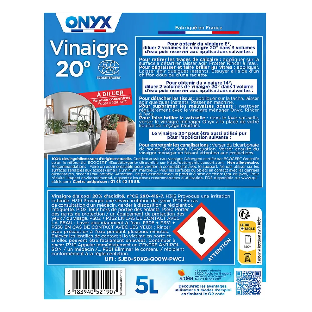 Vinaigre 20° formule concentrée 5L>Onyx