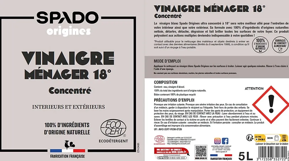 Gloss Vinaigre blanc ultra concentré 18° Spado Origines* Vinaigre Ménager