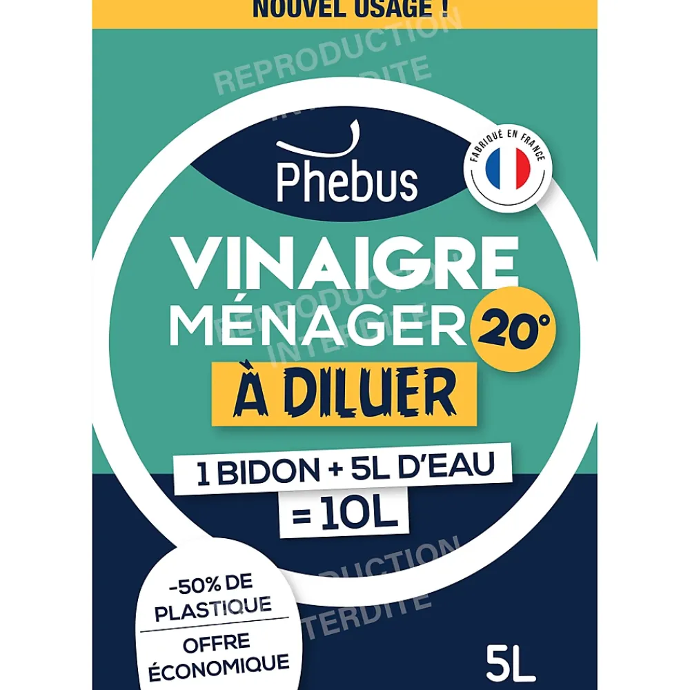 Phebus Vinaigre ménager à diluer 20° 5L* Vinaigre Ménager