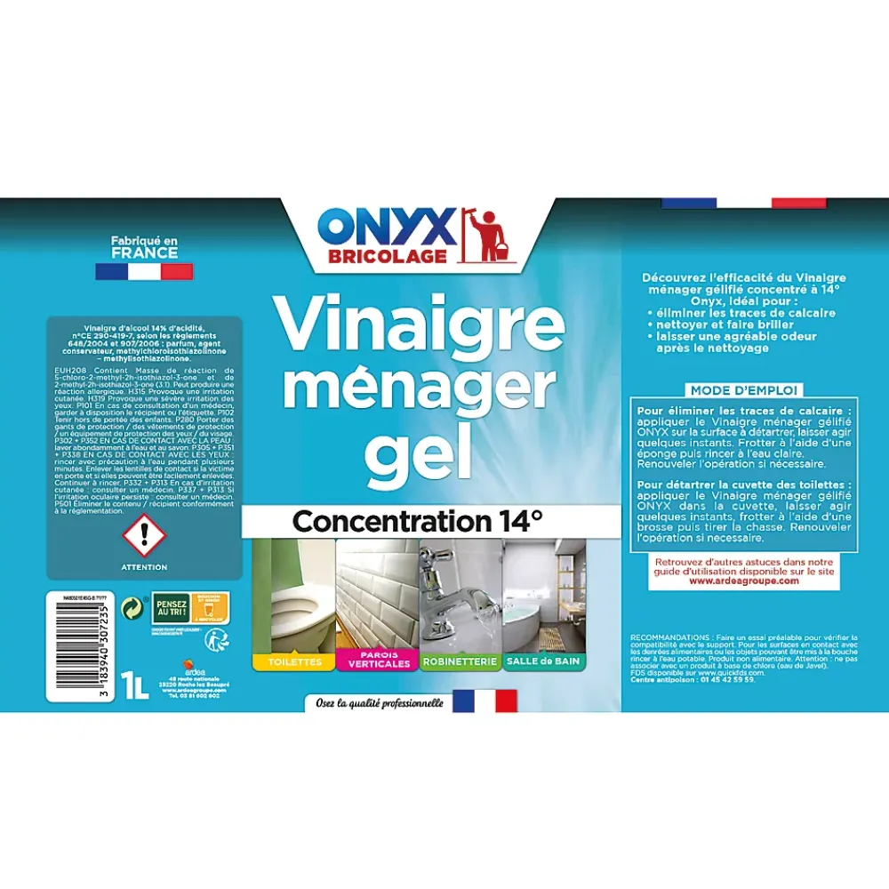 Onyx Vinaigre ménager gel concentration 14° bricolage 1L* Vinaigre Ménager