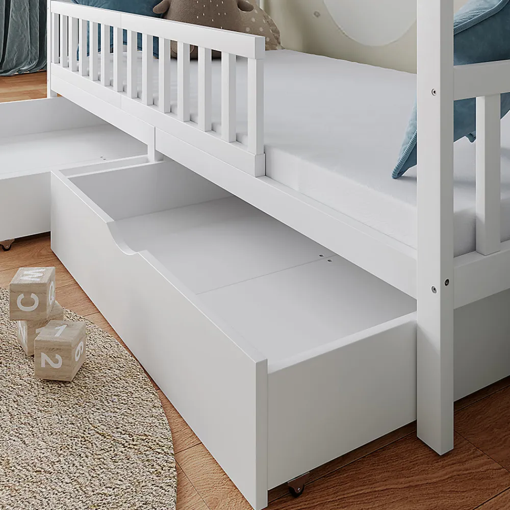 Vitalispa Lit cabane Blanc 90x200 cm avec 2 tiroirs et matelas>Vitalispa® Online