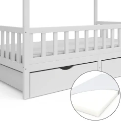 Vitalispa Lit cabane Blanc 90x200 cm avec 2 tiroirs et matelas><noscript><img width=