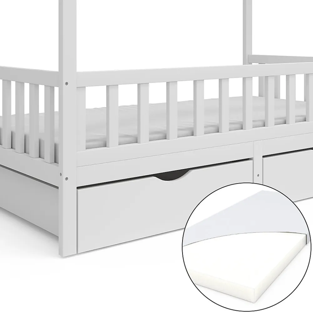 Vitalispa Lit cabane Blanc 90x200 cm avec 2 tiroirs et matelas>Vitalispa® Online