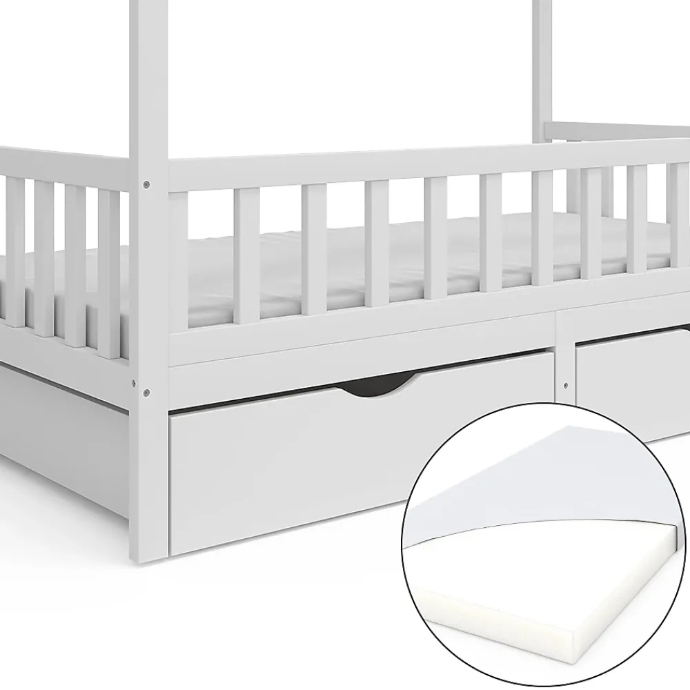 Vitalispa® Vitalispa Lit cabane Blanc 80x160 cm avec 2 tiroirs et matelas*Enfant Lit Enfant