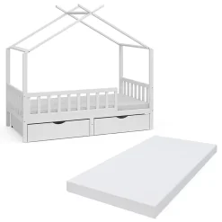 Vitalispa® Vitalispa Lit cabane Blanc 80x160 cm avec 2 tiroirs et matelas*Enfant Lit Enfant